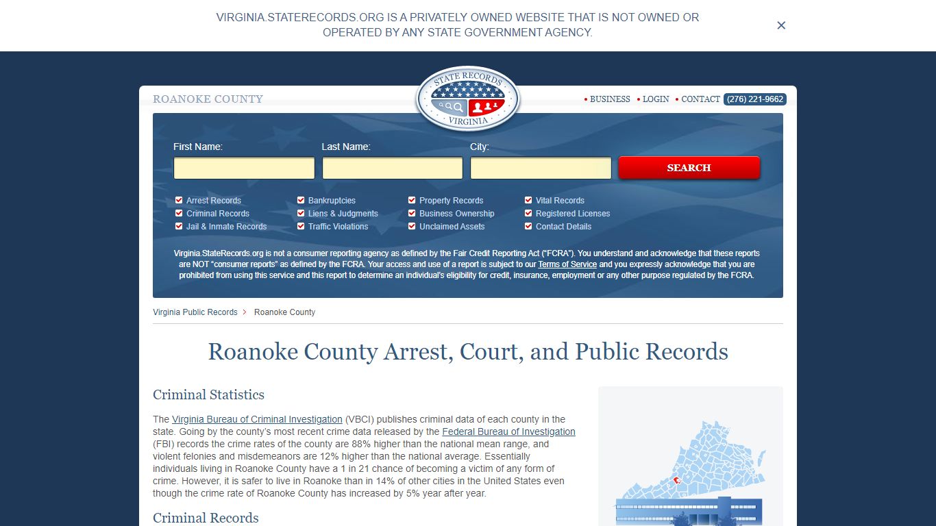 Roanoke County Arrest, Court, and Public Records